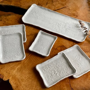 Handmade Embossed White Ceramic Serving Plates ~ Tapas ~ Charcuterie
