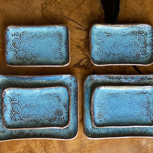 Handmade Ceramic Embossed Plates ~ Tapas ~ Sushi ~ Functional Art