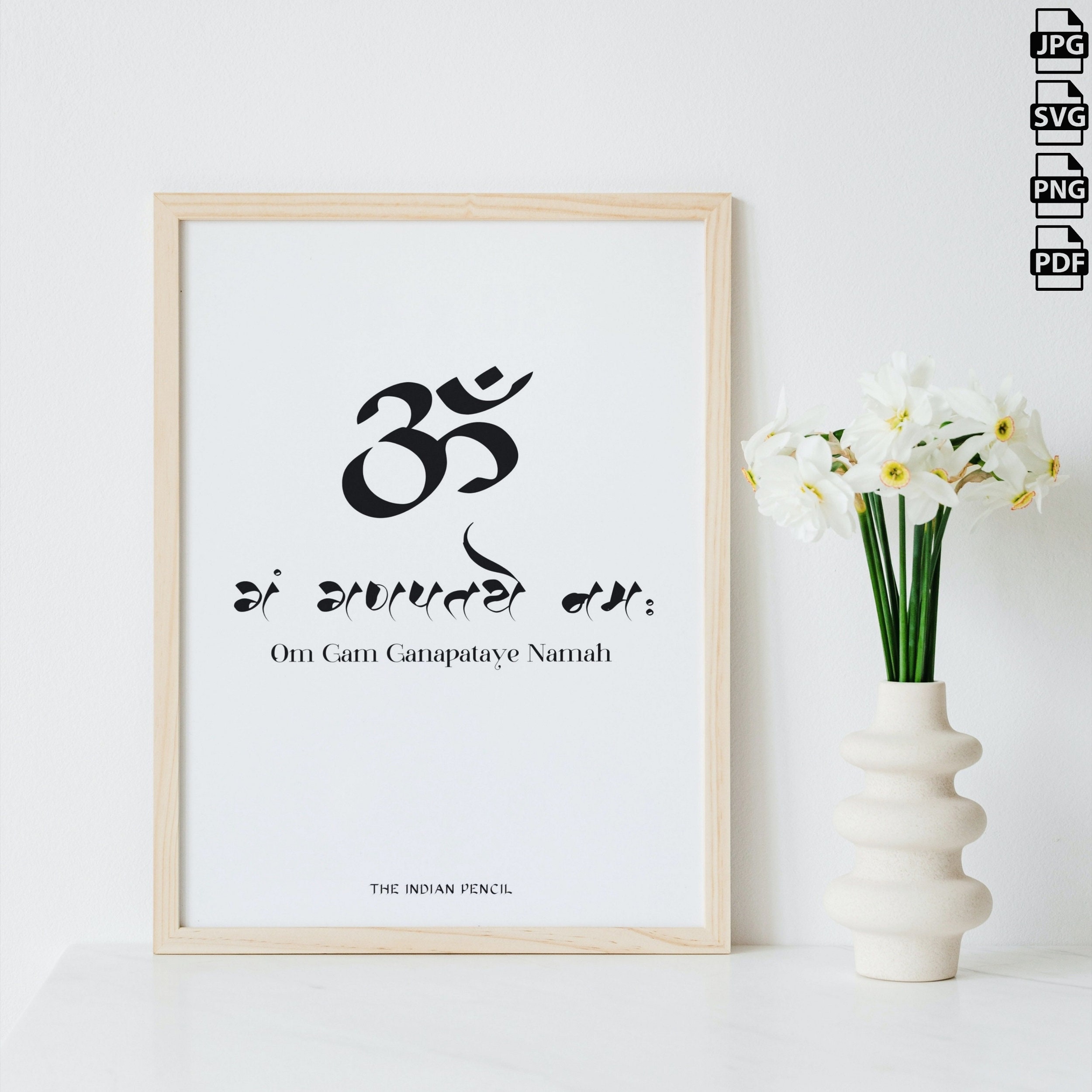 Om Gam Ganapataye Namaha Ganesha Mantra, Instant Download pdf,png,jpg,svg, Yoga Mantra A4