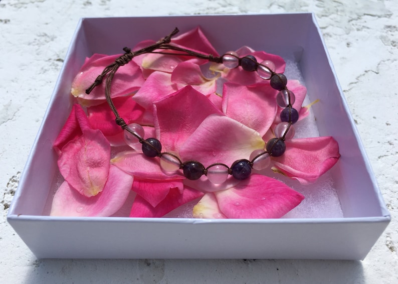 Rose Quartz /& Amethyst Square Knot Bracelet
