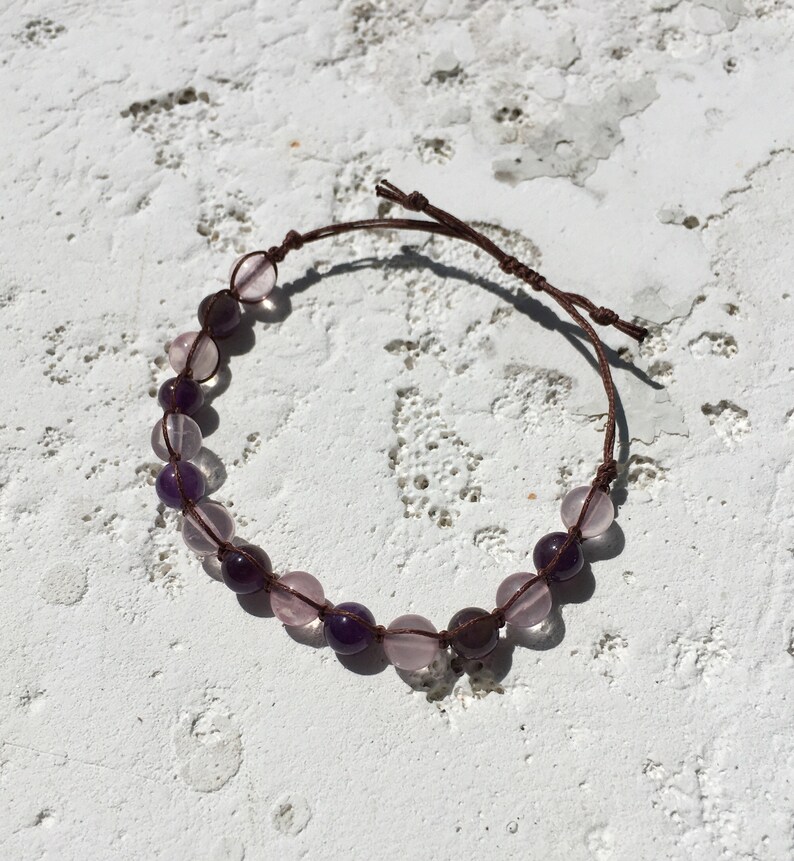 Rose Quartz /& Amethyst Square Knot Bracelet