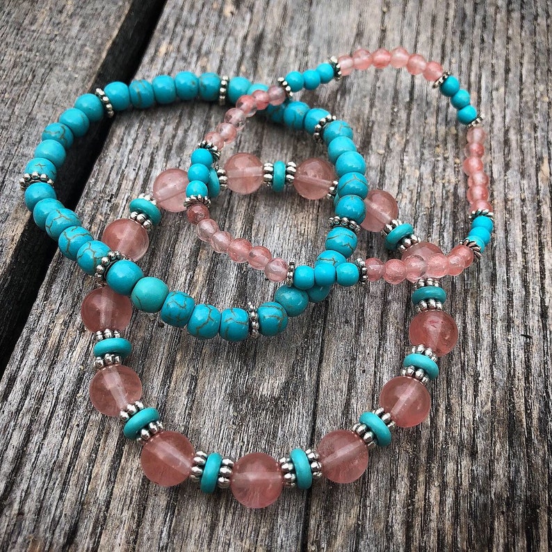Summer Vibes \u2022 Stacker Bracelet Set \u2022 Cherry Quartz \u2022 Howlite \u2022 Crystals