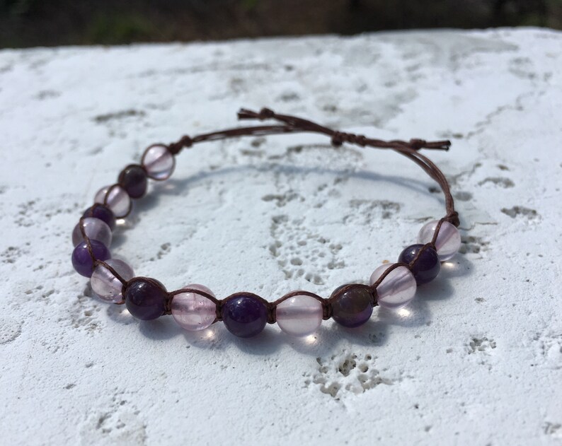 Rose Quartz /& Amethyst Square Knot Bracelet