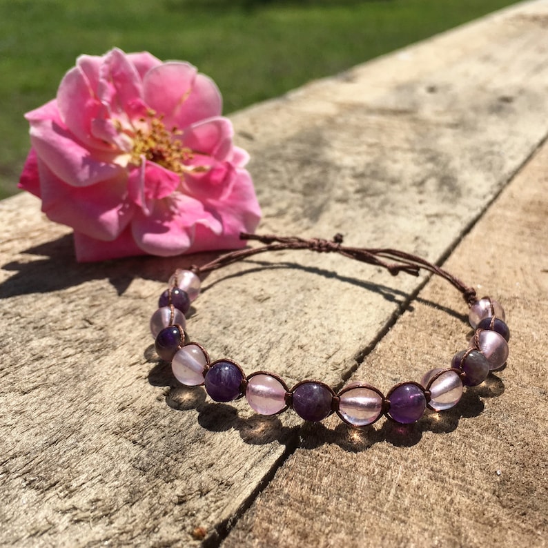 Rose Quartz /& Amethyst Square Knot Bracelet