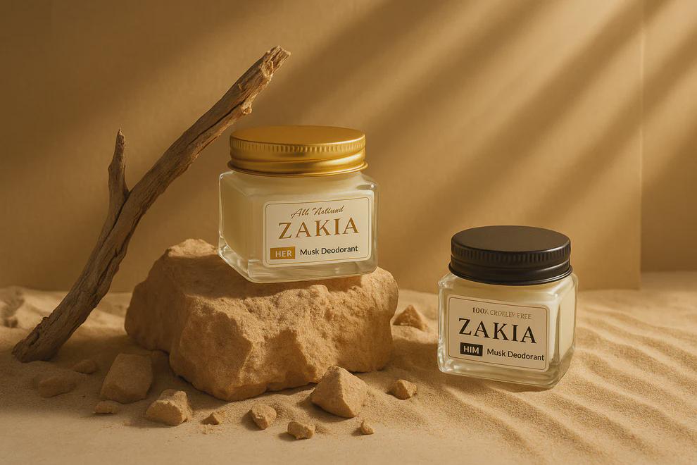 ZAKIA Natural Musk Deodorant Cream: Baking Soda Free, Zero Waste (Her/Him)