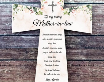 Personalized Mother-in-Law Floral Cross Gift (7x11)