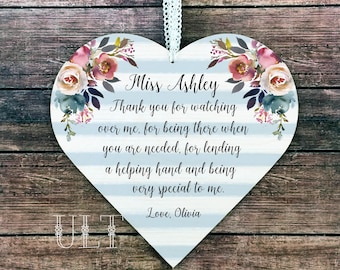 Personalized Nanny Gift: Floral Heart Plaque, Babysitter Thank You