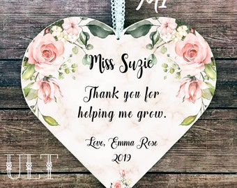 Personalized Nanny Gift: Floral Heart Plaque, Babysitter Thank You
