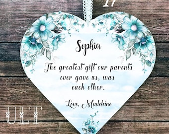 Personalized Sister Gift: Floral Heart Plaque, Sister QuoteDDP Shipping