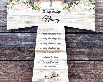 Personalized Nanny Gift: Floral Wooden Cross, Babysitter Thank You