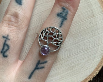 Amethyst Tree of Life Ring - Size 6.5 - Not Sterling -