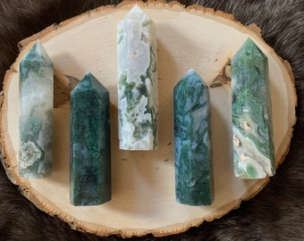 Moss Agate Tower (3-3.5") – Healing Green Crystal Point