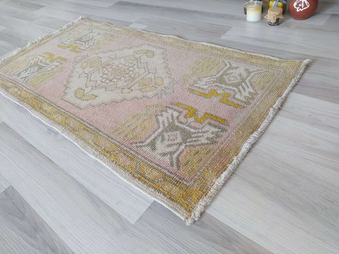 Pink Small Bathroom Rug Vintage Small Oushak Rug Oushak Mat Etsy