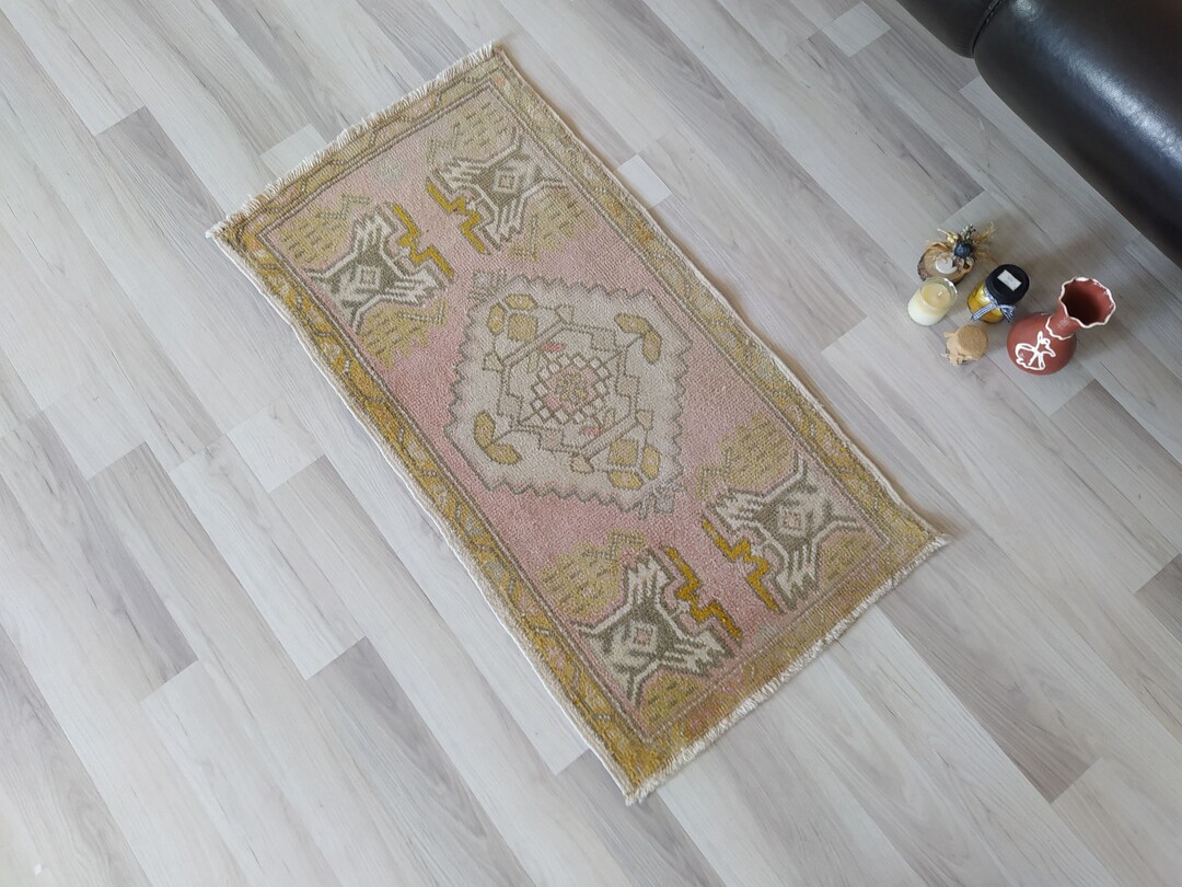 Pink Small Bathroom Rug Vintage Small Oushak Rug Oushak Mat Etsy