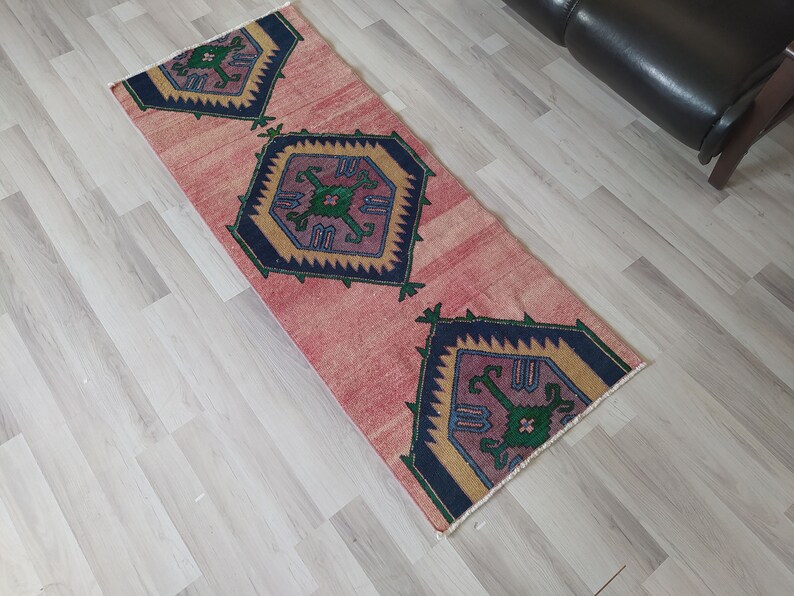 Vintage rugs Oriental Rugs Handmade Pink Runner Kitchen Etsy