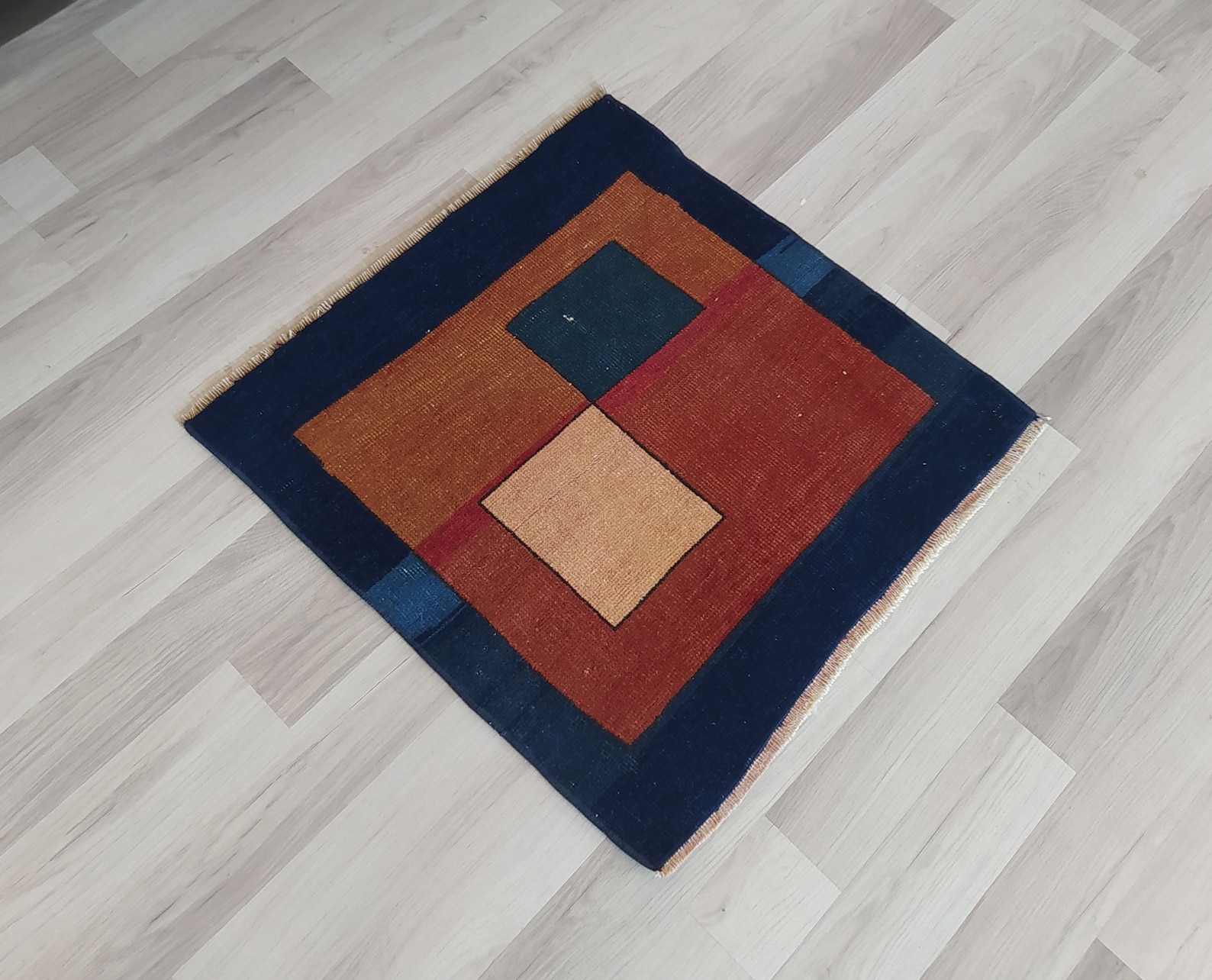 Square rug square rug 2x2 small blue rug brown rug rugs Etsy