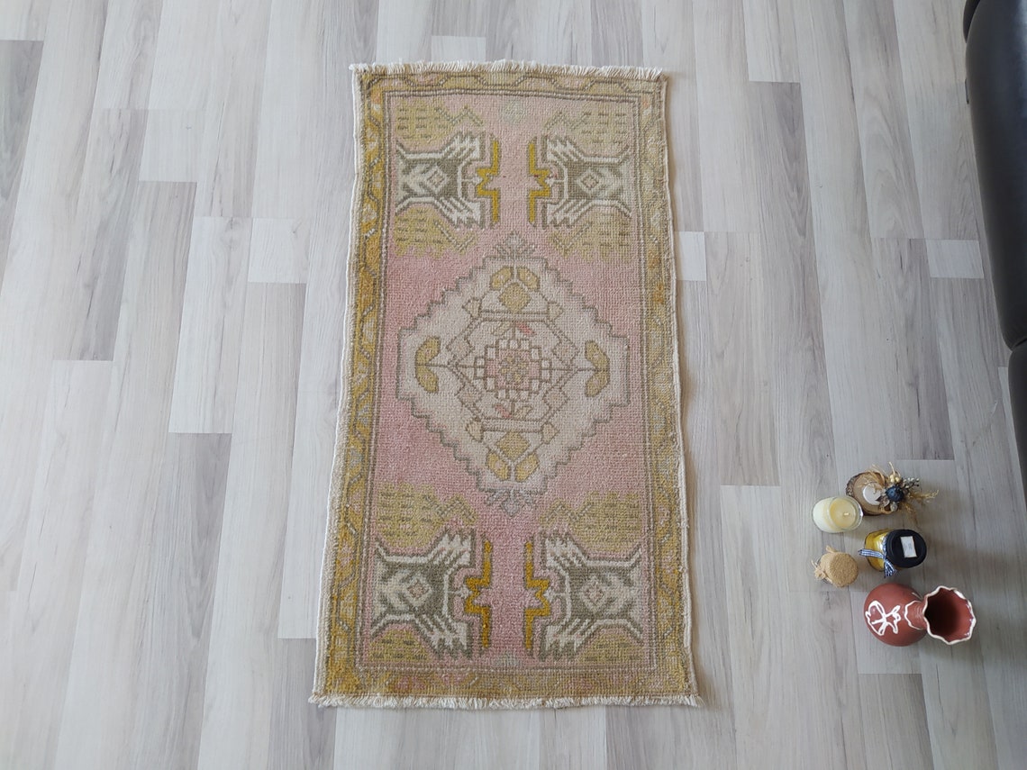 Pink Small Bathroom Rug Vintage Small Oushak Rug Oushak Mat Etsy