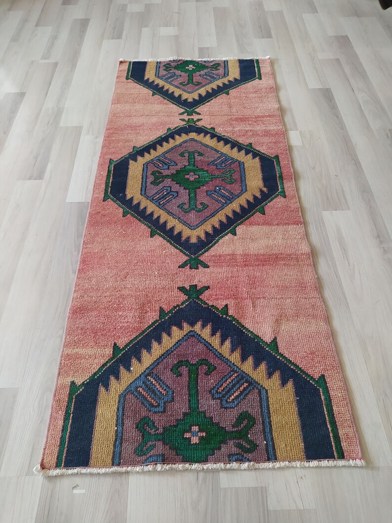Vintage rugs Oriental Rugs Handmade Pink Runner Kitchen Etsy