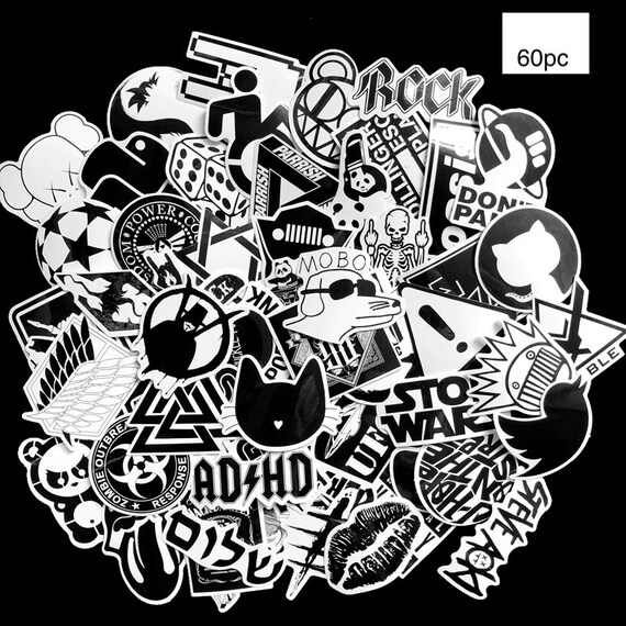 60pc Black and White Sticker Waterproof Stickers Flake Etsy