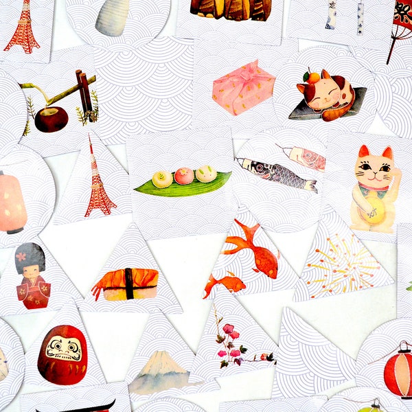 40pc Japanese Traditional Culture Stickers Flake  , Scrapbook Supplies, Cute Sticker Flake