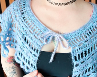 Freihand gehäkelter und gestrickter Schal aus Mohair- und Kid-Seidengarn