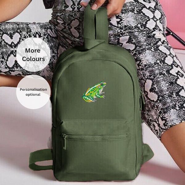 Embroidered Frog backpack, Mini essential rucksac Perfect Gift for Frog Lovers Frog embroidered backpack adults and kids frog bag