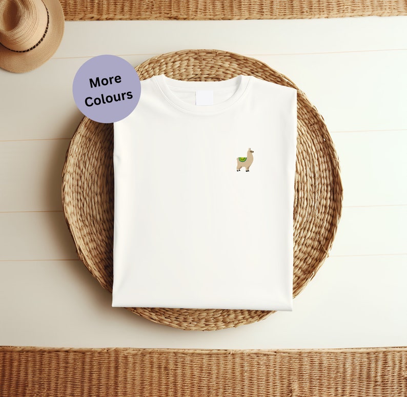 Alpaca Embroidered T-Shirt Organic Unisex Tee with 8 Colour Choices 100% Cotton. Alpaca lovers gift ideas Embroidered clothing image 3