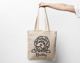 Cavapoo personalised tote bag eco friendly and sustainable reusable bag. Tote bag for dog lovers, Dog mums and Dog dads. Cavapoo dog bag