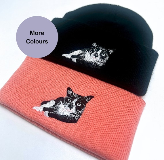 Red Cat Embroidered Beanie Tuxedo Cat Embroidered Beanie | Tuxedo Cat Lover Gift | Cat  main image 4