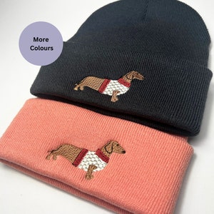 Embroidered Dachshund dog Beanie hat sausage dog lovers gift ideas. Winter warm Dachshund embroidered beanie hat. Gift for Dog mum Dog dads