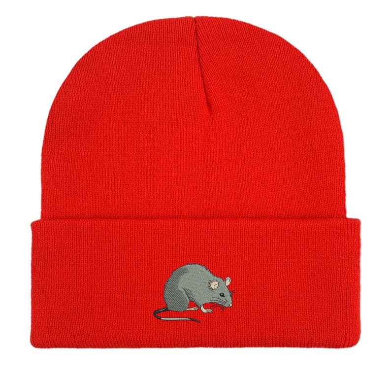 Embroidered Rat Beanie: Unisex Winter Hat, Rat Lover Gift image 6