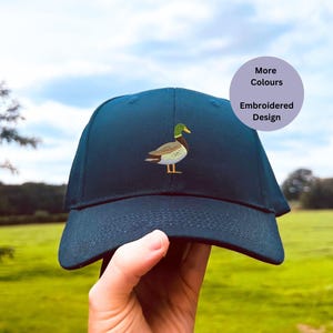 Embroidered Duck cap. Duck hat. duck gift ideas. duck accessory. Duck headwear. Duck lovers gift. Embroidered duck hat. Bird hat. bird watchers gift ideas.