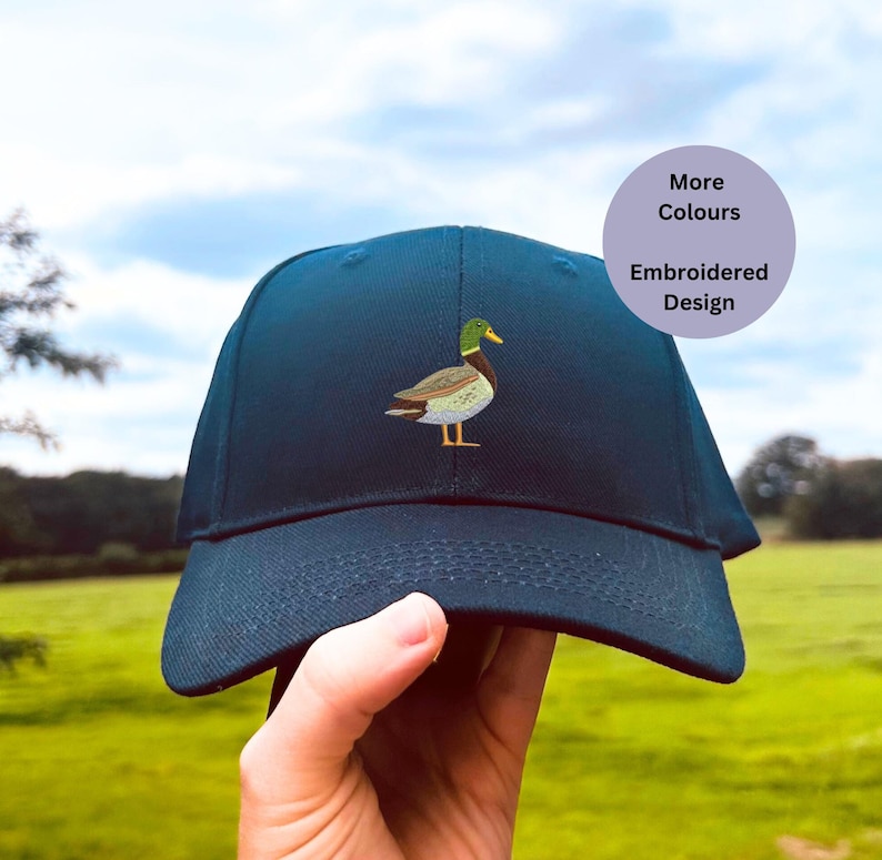 Embroidered Duck cap. Duck hat. duck gift ideas. duck accessory. Duck headwear. Duck lovers gift. Embroidered duck hat. Bird hat. bird watchers gift ideas.