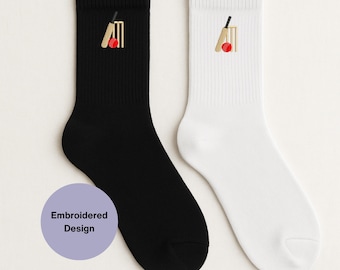 Cricket Embroidered Socks ,Cricket Bat & Ball accessories , Sports lovers gift ideas