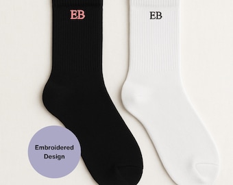 Calcetines con iniciales personalizadas bordadas: calcetines cómodos de mezcla de algodón, calcetines personalizados para agregar sus iniciales