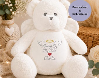 Personalised Angel Bear Embroidery, Memorial Teddy Bear, Angel Wings Teddy, Baby Loss Keepsake Bear, Remembrance Gift, Bereavement Bear,