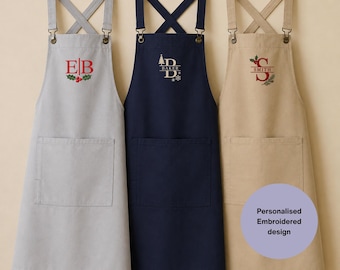 Custom Christmas embroidered Apron,Embroidered Xmas Baking Apron, Custom Name Festive Apron, Christmas Cooking Kitchen Apron