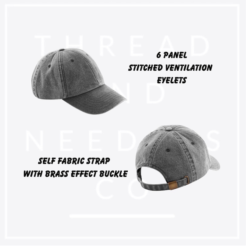 Add your text embroidered Cap, Personalised vintage style hat. 14 colours, custom logo cap image 4