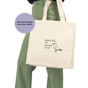 Embroidered Seagull Canvas Tote Bag: Seaside Humor, Bird Lover Gift