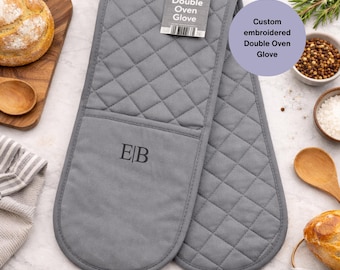 Personalised Double Oven Glove Custom Embroidered Mitt Baking Cooking Kitchen Housewarming Wedding Chef Gift