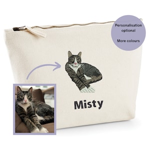 Haustier-Porträt bestickte Zubehör-Tasche, Baumwollleinwand-Reise-Make-up-Tasche Reisetasche, Leckerli-Tasche, Zubehörtasche, Snack-Tasche Gestickte Haustiere