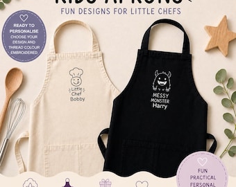 Delantal infantil personalizado bordado de algodón y poliéster, ropa de cocina infantil personalizada para hornear.