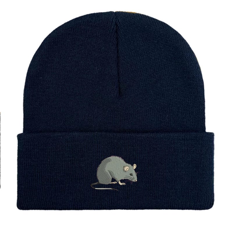 Embroidered Rat Beanie: Unisex Winter Hat, Rat Lover Gift image 17