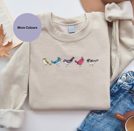 Bird Embroidered Sweatshirt Bird Embroidered Clothing Animal Embroidered Clothing. Embroidered Bird Jumper Birdlovers Gift Ideas Etsy