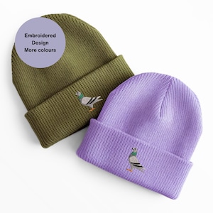 Embroidered Pigeon Beanie: Unisex Winter Hat, Bird Lover Gift ideas.