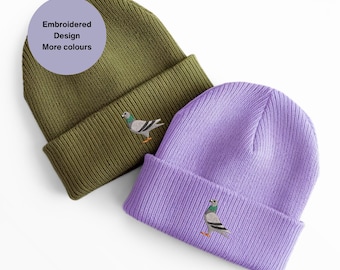 Gorro de paloma bordado: gorro de invierno unisex, ideas de regalo para amantes de las aves.