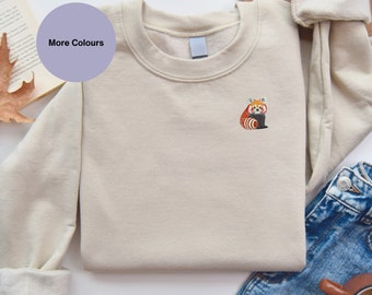 Red Panda embroidered unisex sweatshirt. Embroidered animal clothing Woodland animal gift ideas embroidered clothing Red panda gifts