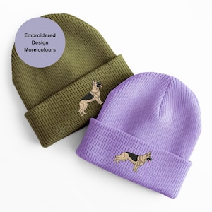 German Shepard dog beanie hat. Embroidered gift ideas for dog lovers. Dog walkers hat. Unisex warm winter beanie