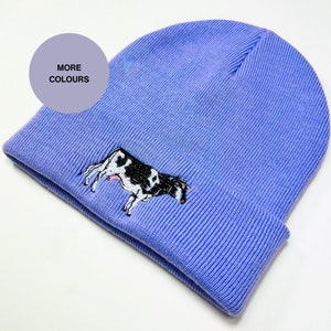 Cow Embroidered Beanie, Black and White cow embroidered beanie hat. Farm animal embroidered beanie. Farm lover gift gift. cow hat