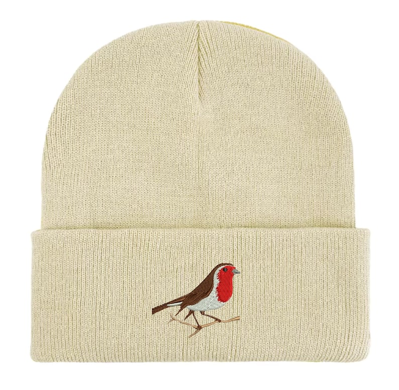 Robin Embroidered Beanie: Unisex Bird Watching Hat. Winter accessories. Bird lovers gifts image 6